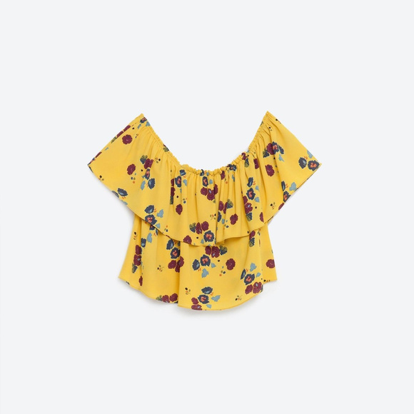 Zara Yellow Floral Off-Shoulder Blouse - Picture 6 of 8